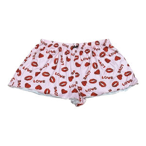 Sleep Shorts Womens 4XL Pink Love Heart Lips Print Lounge Pajama PJs Sleepwear